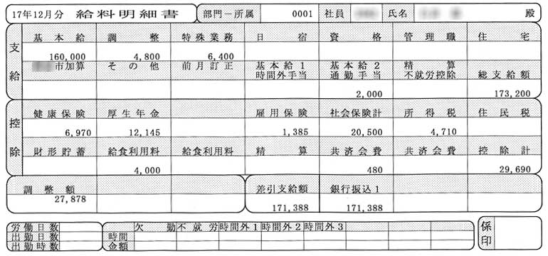 保育士給料明細書