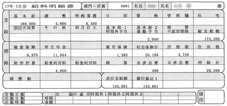 保育士給料明細書
