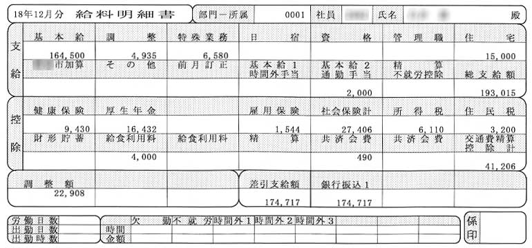 保育士給料明細書