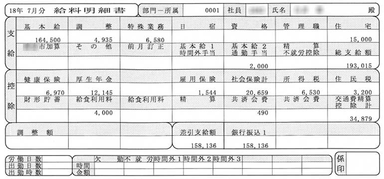 保育士給料明細書